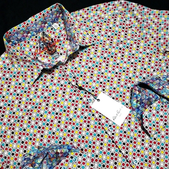 NWT Robert Graham men/'s size M long sleeve button down shirt,geometric pattern